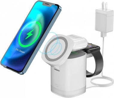 3 in 1 Magnetic Wireless Charger, Mag-Safe Charger 18W Fast Charging for iPhone 14/13/12 Pro Max/Pro/Mini, Wireless Charging Station for AirPods Pro 2/Pro/3/2, iWatch Ultra/8/7/SE (with QC3.0 Adapter)