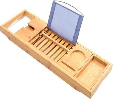 Bamboo Bathtub Trays Bath Table Expandable Luxury Caddy Tray with Extending Sides, Cellphone,Book,Tray and Wineglass Holder- Gift Idea for Loved Ones