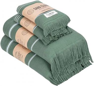 Sandcloud Turkish Bath Towels - 100% Organic Cotton - Lightweight - Large Size - Dry Faster and Cleaner - Set of 4 - Classic XL Bath Bundle Green