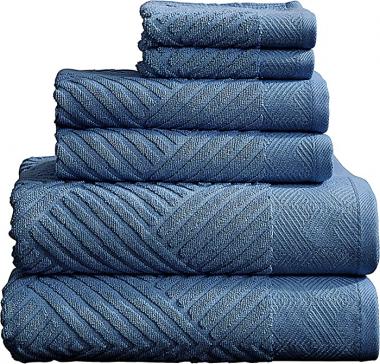 100% Cotton Soft Towel Set | Quick Dry and Highly Absorbent | Textured Bath Towels Hand Towels and Washcloths | Brooklyn Collection (6 Piece Set, Lake Blue)