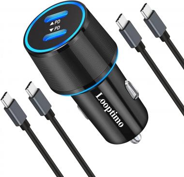 Dual 30W PD Ports USB C Rapid Charging Car Charger, 3.3+6.6ft Type C Cable for Google Pixel 7/7 Pro/6a/6/6 Pro/5/5a/4a/3, Samsung Galaxy S22 5G/Ultra/Plus Android Phone, Looptimo 60W Fast Car Adapter