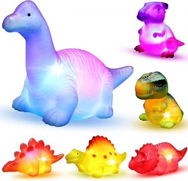 6 Packs Light-Up Floating Dinosaur Bath Toys Set, for Baby Toddler Nephew in Birthday Christmas Easter , Great Water Bathtub Shower Pool Bath Toy for Children Preschool