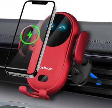 Car Wireless Charger Phone Holder Mount, BENBOAR Cute Kharly Phone Charger Holder with 10W Charging Smart Sensor Auto-Clamping Phone Mount Car Air Vent Stand for iPhone Samsung etc Qi Smartphones, Red