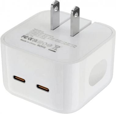 35W Dual USB-C Port Compact Power Adapter, PD 3.0 35W Dual USB-C Wall Charger Foldable, iPhone Fast Charger, Super Fast Charger Type C, Fast Charger Block for iPhone14/13/12/11/XS/Pad【Without Cable】