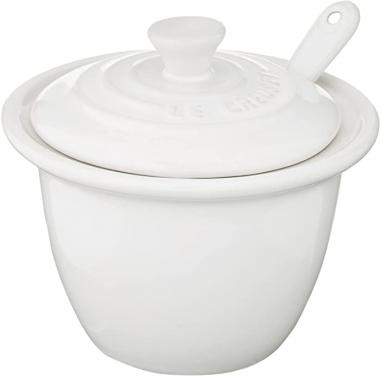 Le Creuset Stoneware Condiment Pot with Spoon, 6.75 oz. (4"), White