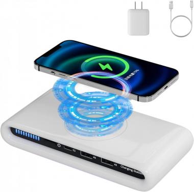 ERSZOO Wireless Charger,30W Fast Qi Wireless Charging Pad 3 Ports Multi Charging Station USB C Port Charger with QC 3.0 Adapter Compatible with iPhone 14/13/12/11/Pro/Max/XS/XR/X/8/8 Plus