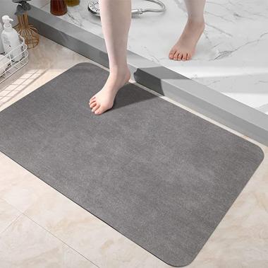 Thin Diatomaceous Earth Bath Mat, Innovative Grey Bathroom Rugs-Non Slip Quick Dry Super Absorbent, Under Door-Washable Bathroom Shower Mat for in Front of Bathtub, Kitchen, Sink, 15"x23"