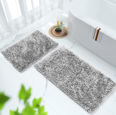 Yimobra Chenille Bathroom Rugs Sets 2 Piece, Luxury Extra Thick Bath Rug Set, Soft Shaggy, Non Slip Mat for Laundry Room Floor, Machine Washable, Super Absorbent, 44.1x24+24x17 Inches, Light Gray