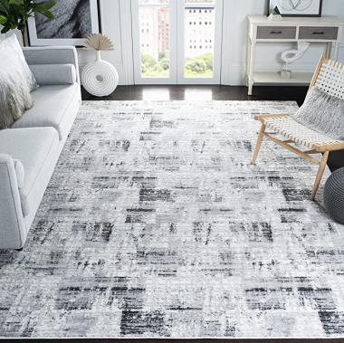 SAFAVIEH Amelia Collection 9' x 12' Grey/Charcoal ALA786F Modern Abstract Distressed Non-Shedding Living Room Bedroom Dining Home Office Area Rug