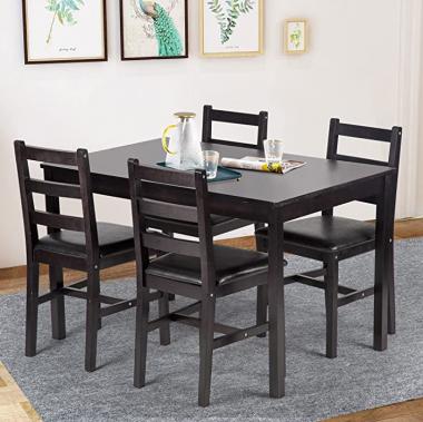 Her Majesty Dining Table Set Pine  Kitchen Table and Chairs for Dining Room Table Set,Wood Elegant Kitchen Sets for Small Space  Wood Kitchen Dinette Table with 4 Chairs  Dark Brown