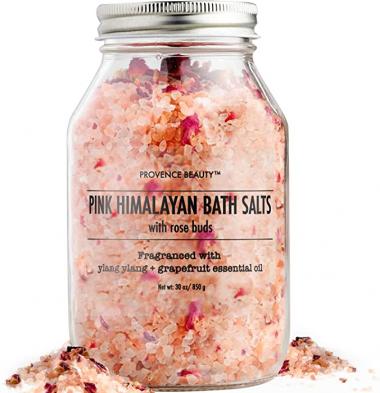 Pink Himalayan Bath Salt with Rose Petals - 100% Natural Aromatherapy and Relaxation - Ylang Ylang, Grapefruit Essential Oil Bath Salts for Women Relaxing - Cleanse, Revitalize and Soothes Skin