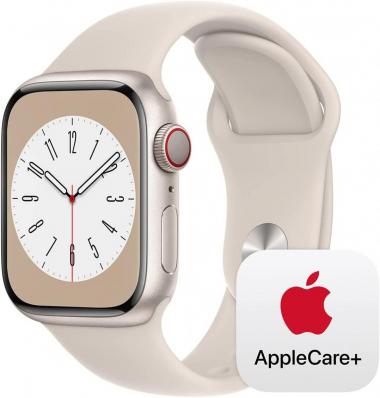 Apple Watch Series 8 [GPS + Cellular 41mm] Smart Watch w/ Starlight Aluminum Case with Starlight Sport Band - M/L with AppleCare+ (2 Years)