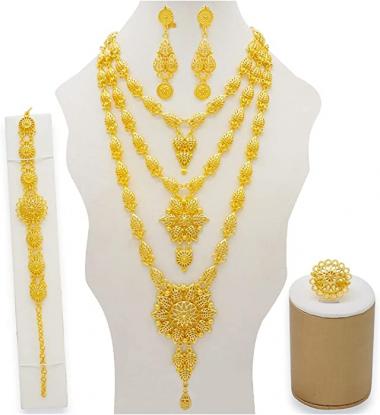 DSJTCH Dubai Jewelry Sets Gold Necklace & Earring Set for Women African France Wedding Party 24K Jewelery Ethiopia Bridal Gifts (Metal Color : BJ832)