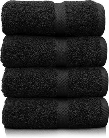 KEEPOZ 100% Cotton 27" x 54" (4 Pack) Bath Towels - Hand Towels - Cotton Towels - Super Soft Cotton Ring Spun, Super Absorbent (Black, 4 Pc Bath Towels)