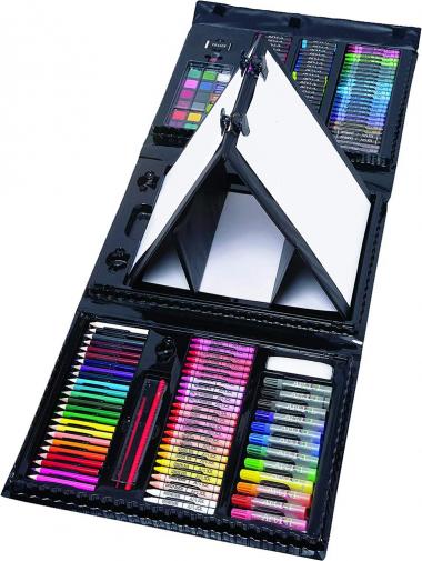 Art 101 Budding Artist 179 Piece Draw Paint and Create Art Set with Pop-Up Double-Sided Easel, Includes markers, crayons, paints, colored pencils, Case includes pop up easel, Portable Art Studio