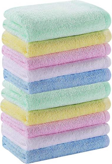 Multicolor Small Bamboo Washcloths Set 10 Pack for Newborn Baby Bath Hand Towel and Face Cloths or Bathroom-Kitchen Multi-Purpose Soft-Comfortable Absorbent Fingertip Towels 10'' x 10''