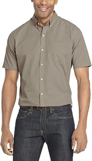 Van Heusen Men's Wrinkle Free Short Sleeve Button Down Check Shirt