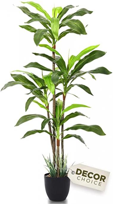 Dracaena Indoor Plant - Faux Plants Indoor, Silk Plants for Home Decor Indoor, Floor Plants for Living Room Decor - Faux Plants Indoor Tall, Floor Plant, Fake Plants for Living Room Decor - 5 Feet