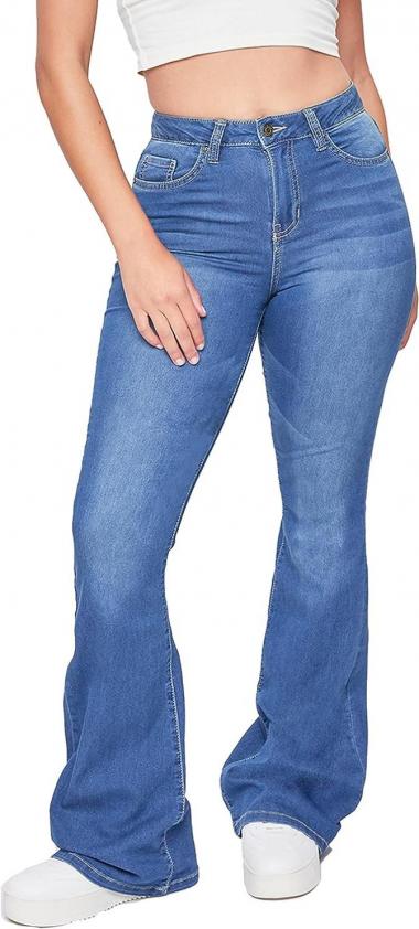 YMI Women's Tall Size Hyper Denim Basic 5 Pkt 1 Btn Hr Flare Long Inseam