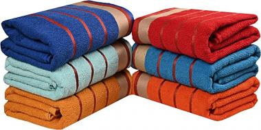 BolBom's, 6 Piece Bath Towels Set, Soft 100% Cotton Mixed Random Color, Lightweight, Size 28" X 58" High Absorbent Towel for Bathroom, Travel, Swim, Spa, Hotel, Parties, Guests & Perfect for Daily Use