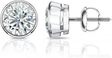 1/4 to 2 Carat Diamond Round Stud Earrings in 14k Yellow or White Gold (H-I, I2-I3, cttw) Bezel Set Screw Back by Diamond Wish