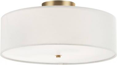 Globe Electric 60998 2-Light Flush Mount Ceiling Light, Matte Brass, White Linen Shade, Kitchen, Lights, Bathroom, Home Essentials, Bedroom, Closet Light, Lighting Fixtures, Dining Room