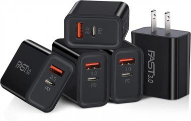 Charging Block Fast Charge 5Pack Boxeroo Type C Fast Charger Block Plug Adapter Cube Brick Dual Port PD Power Delivery for iPhone 13/12/11 /Pro Max Mini, XS/XR/X, Google Pixel, Samsung Galaxy (Black)