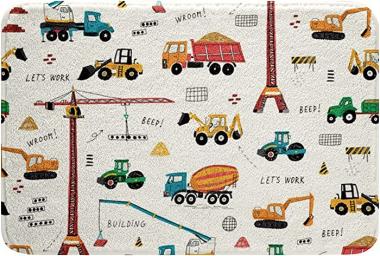 Kid Excavator Bath Mat, Tractor Machinery Trucks Door Mat, Construction Vehicle Bath Rugs for Boys, Bulldozer Crane Carpet, Equipment Truck Plush Shaggy Door Rug Floor Non Slip 20" x 32"