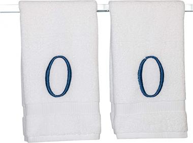 Monogrammed Hand Towels for Bathroom - Luxury Hotel Quality Personalized Initial Decorative Embroidered Bath Towel for Powder Room, Spa - GOTS Organic Certified - Set of 2 Navy Letter O