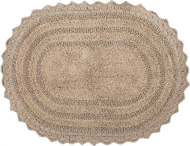 Bathroom Mat for Kitchen and Spa with Crochet Pattern Cotton Absorbent Soft Reversible Boho Bath Rug Beige Oval 34x21 Inches