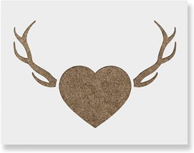 Antlers & Heart Stencil - Reusable Stencils for Painting - Mylar Stencil for DIY Projects and Crafts