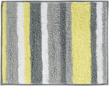 iDesign Stripz Microfiber Polyester Bath Mat, Non-Slip Shower Accent Rug for Master, Guest, and Kids' Bathroom, Entryway, 21" x 17", Gray and Yellow