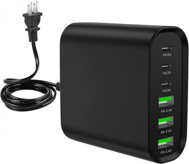 USB C Charger,100W 6 Port USB C Charging Station with 3 USB C Ports and 3 QC USB A Ports, Portable PD Fast USB C Wall Charger for iPhone 14/13/12/11/Airpod/Pro/iPad/iWatch/Galaxy/Google Pixel and More