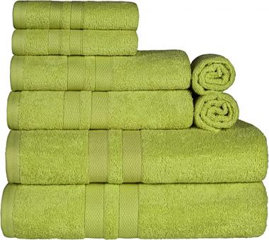 SUPERIOR Cotton Quick Drying 8-Piece Solid Towel Set, Washcloths 13” x 13”, Hand Towels 16” x 30”, Bath Towels 30” x 52”, Celery