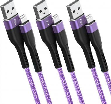 iPhone Charger Cable, OuTrade 3 Pack MFi Lightning Cable Durable Braided Fast Charging Cord Compatible for iPhone SE 12 11 11 Pro 11 Pro Max Xs MAX XR X 8 7 6S 6, iPad and More (Purple, 10 ft)