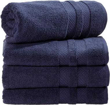 iDesign Spa Bath Hanging Loop, 100% Cotton Soft Absorbent Machine Washable Body Towel for Bathroom, Gym, Shower, Tub, Pool, Set of 4, Navy, 4 Count