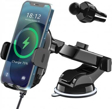 SUPERNIGHT Wireless Car Charger, 15W Qi Fast Charging Auto Clamping Phone Holder Mount on Air Vent & Dashboard for iPhone Samsung Galaxy etc, Wireless Auto-Sensing Charger Phone Holder