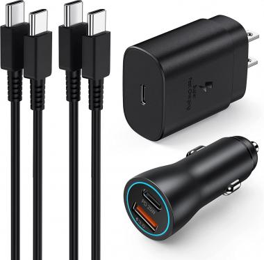 Super Fast Charger Type C Kit, 25W PD PPS USB C Wall/Car Charger Block for Samsung Galaxy S22 Ultra/S22+/S22, Note 10+/Note 20/S20/S21/S10/S9/S8, Galaxy A, 2020/2018 iPad Pro/Air, 2Pcs 6FT USB C Cable