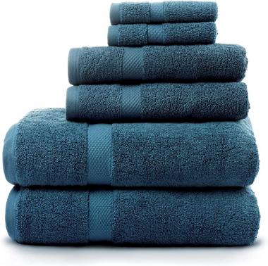 Blue Bath Towels for Bathroom 700 GSM -100% Cotton Bath Towel Sets for Bathroom Towel Set 2 Bath Towel, 2 Hand Towel, 2 Washcloth Soft Towels for Bathroom Blue Hotel Bathroom Towel Set Pack of 6