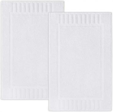 White Classic Luxury Bath Mat Floor Towel Set - Absorbent Cotton Hotel Spa Shower/Bathtub Mats [Not a Bathroom Rug] 22"x34" | 2 Pack | White