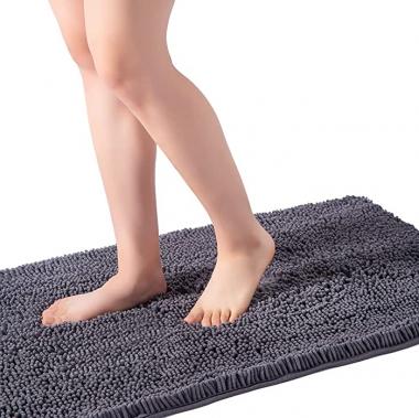 Bathroom Rug Grey Bath Mat 42x24 Inches Chenille Extra Soft Shaggy Bath Rug Perfect Absorbent Bathroom Mat Thick Super Plush Rug for Shower and Bathroom Gentsing