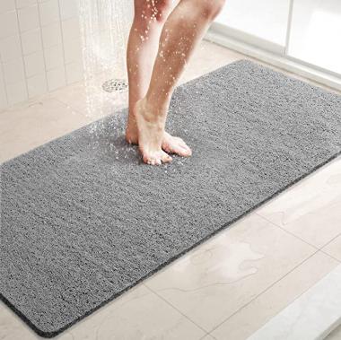 LuxStep Shower Mat Bathtub Mat,47x16 inch, Non-Slip Bath Mat with Drain, Quick Drying PVC Loofah Bathmat for Tub,Shower,Bathroom (Phthalate Free,Grey)