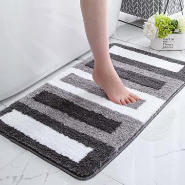 Softmaison Bathroom Mat Machine Wash Rugs, Water Absorbent Bath Rug and Microfiber Dries Quickly Bath Mats for Bathroom Floor Thick Plush Rugs for Shower,Tub and Bath Room 16"×24" (Grey and White)