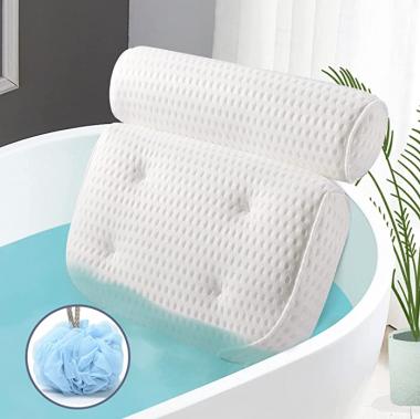 Bath Pillow for Tub Ergonomic Non-Slip Bathtub Pillow with Upgraded 4D Air Mesh Technology and 6 Non-Slip Strong Suction Cup, Relaxing Spa Bath Pillow Headrest White