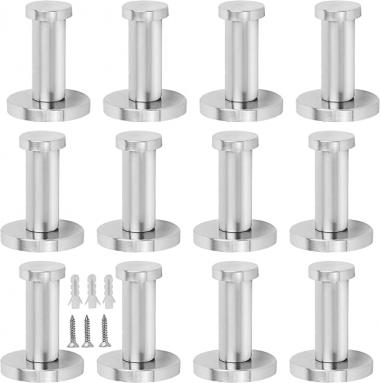 KINJOEK 12 PCS 2 Inch Wall Mount Robe Hooks, Brushed Stainless Steel Coat Hook, Heavy Duty Bath Towel Wall Hook, Coat Hangers Holder for Bathroom, Bedroom, Kitchen