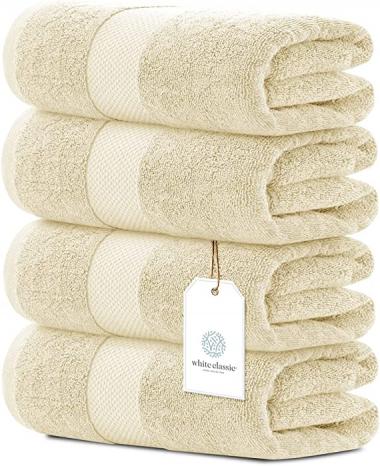 White Classic Luxury Cotton Bath Towels Large - | Highly Absorbent Hotel spa Collection Bathroom Towel | 27x54 Inch | Set of 4 (Beige, 4)