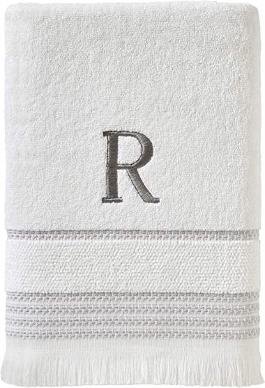 SKL Home Casual Monogram Bath Towel, R, 28x54, White