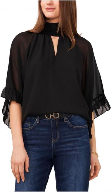 Vince Camuto Women's Cutout Flutter-Sleeve Top (S, Black)