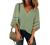 LookbookStore Women's V Neck Mesh Panel Blouse 3/4 Bell Sleeve Loose Top Shirt