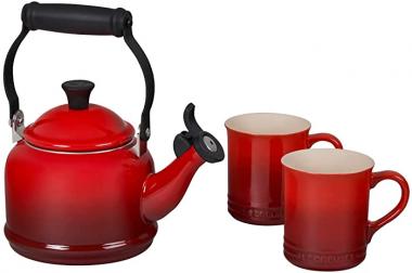 Le Creuset Enamel On Steel Demi Kettle & Stoneware Set of 2 Mugs, 1.25 qt. Kettle & (2) 14 oz. Mugs, Cerise,QS9403-67,3